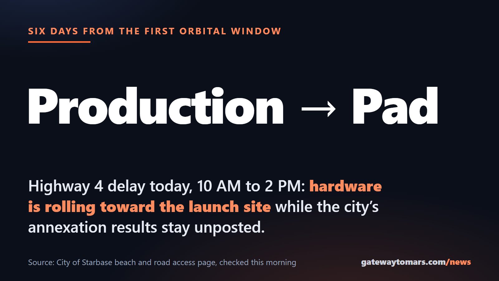 Production to Pad road delay on Highway 4, today 10 AM to 2 PM