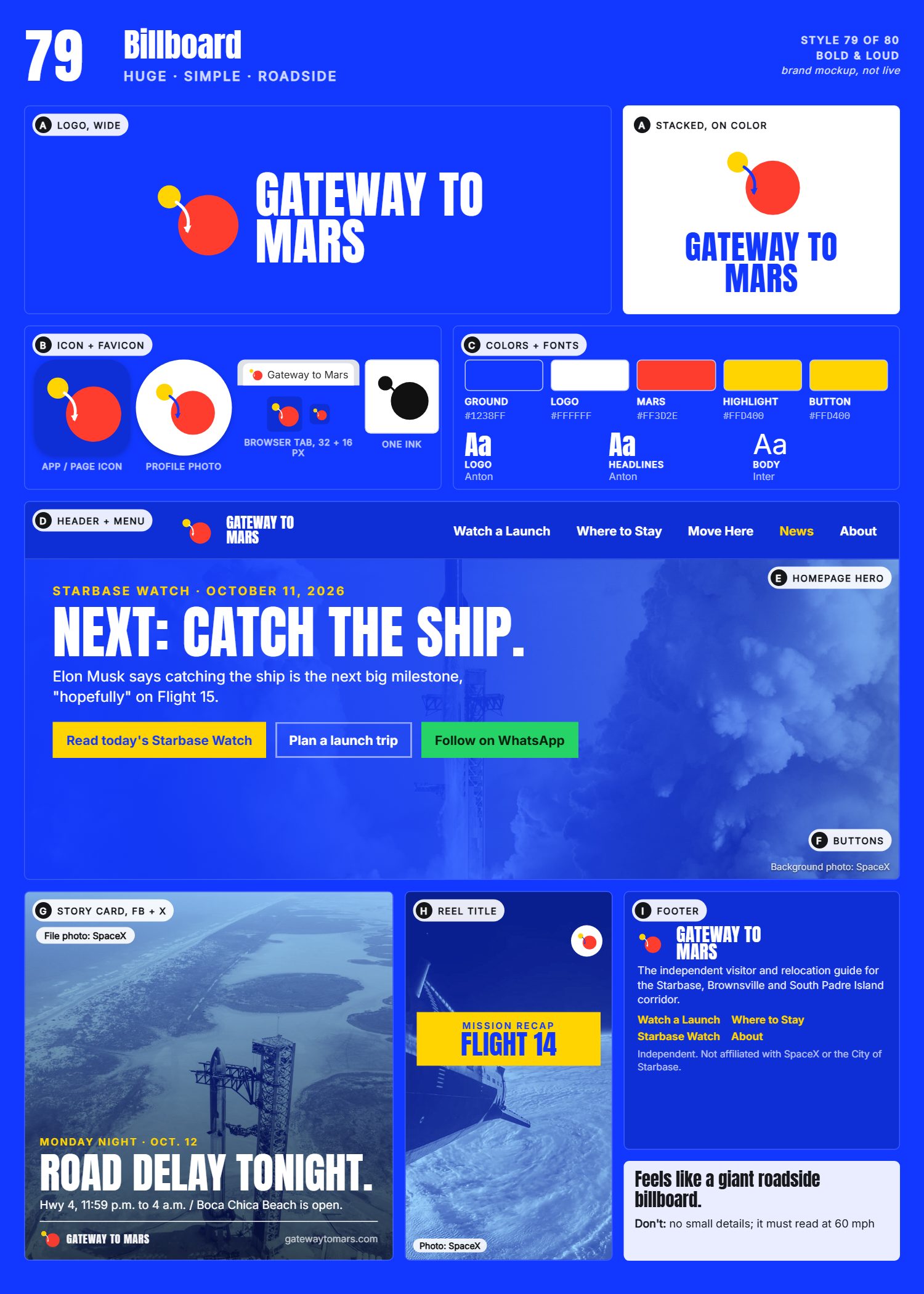 Style 79, Billboard, full page: logo, icons, colors and fonts, site header, homepage, buttons, story card, reel title and footer