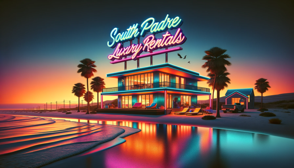 Animated photo of a beach vacation rental by the sea with neon miami vice asthetics